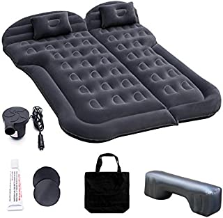 Car Inflatable Mattress with Pump, Portable SUV Air Bed for Camping, Home, Travel, Hiking, Full Size Blow Up Sleeping Pad with 2 Pillows, Extended Back Seat Airbed for Truck, RV, Upgraded (Black)