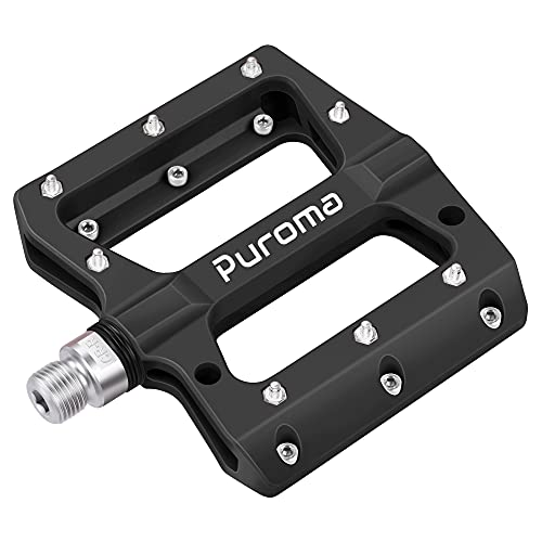 Puroma Mountain Bike Pedal Nylon Fiber Non-Slip 9/16 Inch Bicycle Platform Flat Pedals for Road Mountain BMX MTB Bike (Black)