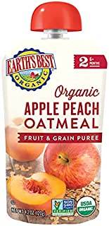 Earth's Best Organic Stage 2 Baby Food, Apple and Peach Oatmeal, 4.2 Oz Pouch (Pack of 12)