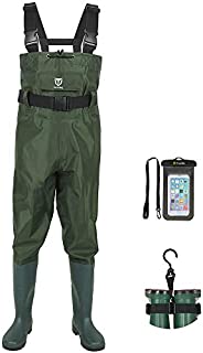 TIDEWE Bootfoot Chest Wader, 2-Ply Nylon/PVC Waterproof Fishing & Hunting Waders with Boot Hanger for Men and Women Green Size 11