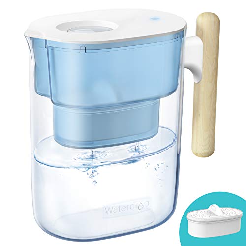 Waterdrop Chubby 10-Cup Water Filter Pitcher with 1 Filter, Long-Lasting (200 gallons), NSF Certified, 5X Times Lifetime Filtration Jug, Reduces Lead, Fluoride, Chlorine and More, BPA Free, Blue