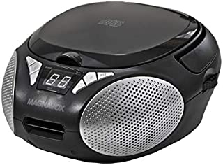 Magnavox MD6924 Portable Top Loading CD Boombox with AM/FM Stereo Radio in Black | CD-R/CD-RW Compatible | LED Display | AUX Port Supported | Programmable CD Player |