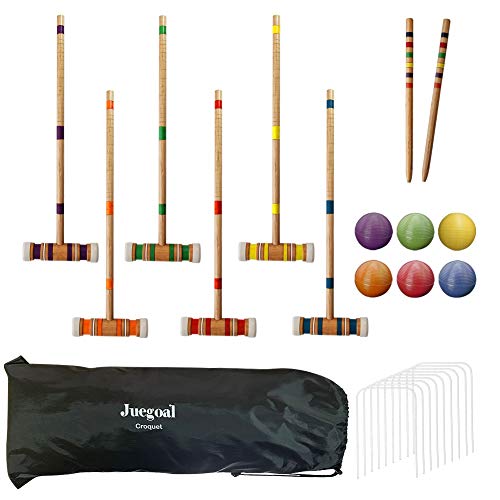 Juegoal Six Player Croquet Set with Drawstring Bag, 28 Inch