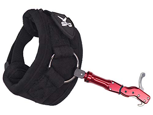 KoolShare Archery Compound Bow Release Aid, Fully Adjustable Wrist Release Deer Skin Wrist Strap with Hardcore Buckle Foldback Design, Comfortable Quick Release for Hunting Shooting, Red