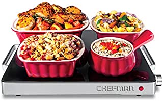 Chefman Compact Glasstop Warming Tray with Adjustable Temperature Control Perfect for Buffets, Restaurants, Parties, Events, Home Dinners and Travel, Mini 15x12 Inch Surface, Keeps Food Hot, Black