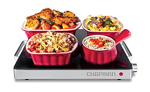 Chefman Compact Glasstop Warming Tray with Adjustable Temperature Control Perfect for Buffets, Restaurants, Parties, Events, Home Dinners and Travel, Mini 15x12 Inch Surface, Keeps Food Hot, Black