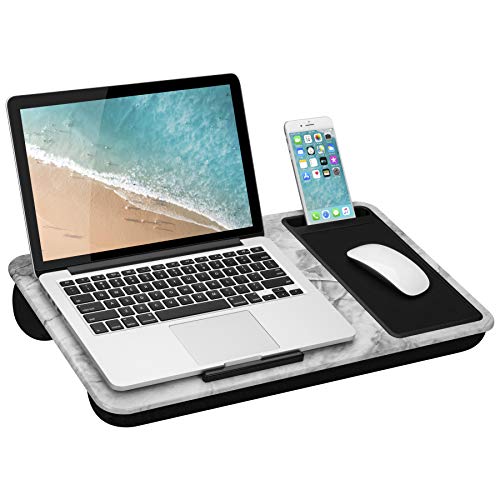 LapGear Home Office Lap Desk with Device Ledge, Mouse Pad, and Phone Holder - White Marble - Fits Up To 15.6 Inch Laptops - style No. 91501