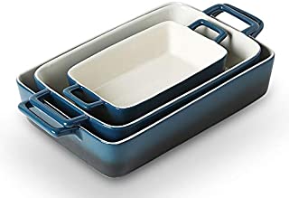 KOOV Bakeware Set, Ceramic Baking Dish, Rectangular Baking Pans Set, Casserole Dish for Cooking, Cake Dinner, Kitchen, Wrapping Upgrade, 12 x 8.5 Inches, 3-Piece (Gradient Blue)