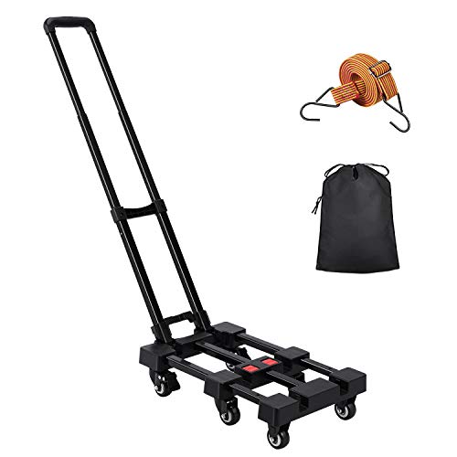 KEDSUM 90&150°Folding Luggage Cart with 100Kg/220 lbs Heavy Duty Capacity, Portable Hand Truck with 6 Solid Construction Wheels,Compact Utility Cart for Shopping, Travel, Auto, Moving and Office Use