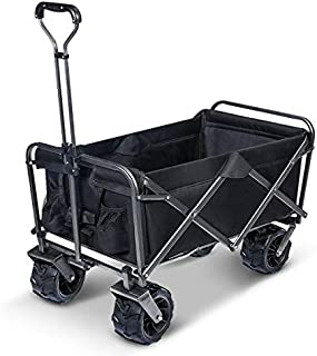 TOOCA Heavy Duty Collapsible Folding Wagon Cart Outdoor Beach Wagon Garden Cart with Wide All Terrain Universal Wheels Adjustable Handle 265 Pound Capacity for Grocery Camping Gardening Beach, Black