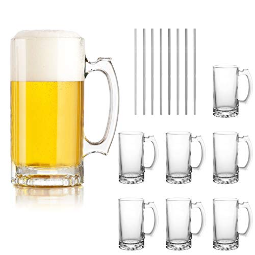 Beer Mugs Set,Glass Mugs With Handle 16oz,Large Beer Glasses For Freezer,Beer Cups Drinking Glasses 500ml,Pub Drinking Mugs Stein Water Cups For Bar,Alcohol,Beverages Set of 8 KTZB02