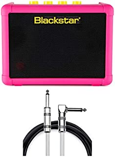 Blackstar FLY3 Neon Pink 3-Watt Mini Portable Battery Powered Guitar Amplifier Bundle with Straight-to-Right Angle Guitar Cable (2 Items)