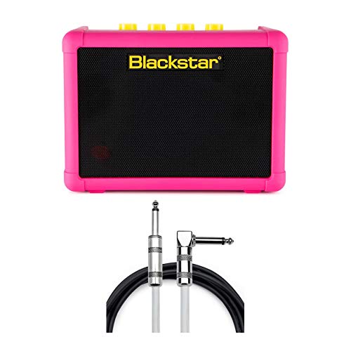 Blackstar FLY3 Neon Pink 3-Watt Mini Portable Battery Powered Guitar Amplifier Bundle with Straight-to-Right Angle Guitar Cable (2 Items)