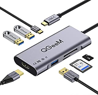 USB C Hub HDMI Adapter,QGeeM 7 in 1 Type C Hub to HDMI 4k,3 USB 3.0 Ports,100W Power Delivery,SD/TF Card Readers Compatible with MacBook Pro 13/15(Thunderbolt 3),2018 Mac Air,Chromebook USB C Adapter