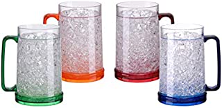 Easicozi Double Wall Gel Frosty Freezer Ice Mugs Clear 16oz Set of 4 (Blue, Red, Orange and Green)