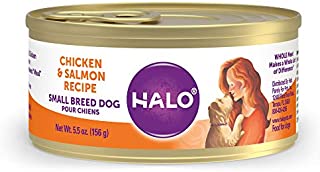 Halo Grain Free Natural Wet Dog Food - Small Breed Recipe - Premium and Holistic Real Whole Meat Chicken & Salmon Recipe - 5.5oz Can (Pack of 12) - Sustainably Sourced Puppy Food - BPA Free & Non-GMO