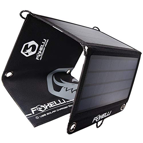 Foxelli Dual USB Solar Charger 10W - Portable Solar Panel Phone Charger for iPhone & Android Smartphones, iPads, Android Tablets, Power Banks & More, Solar Power Charger for Camping & Outdoors