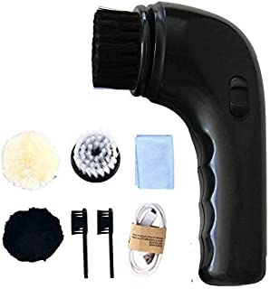 Electric Shoe Polisher Brush,Onefuntech Shoe Buffer Kit Shoe Shiner Dust Cleaner Portable Wireless Leather Care Kit for Shoes, Bags, Sofa (Black)