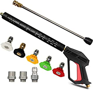ABX High Pressure Washer Gun 4000 PSI with Replacement Pressure Extension Wand, with 1/4'' Quick Connect M22-14/15mm Fitting, 5 Nozzle Tips,3 adapters