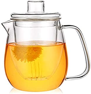 HYONAN Glass Teapot With Removable Glass Infuser Stovetop Safe Tea Kettle,Glass Flower Teapot Sturdy Coffee Teakettle Hotel High