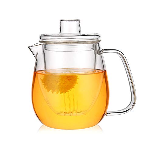 HYONAN Glass Teapot With Removable Glass Infuser Stovetop Safe Tea Kettle,Glass Flower Teapot Sturdy Coffee Teakettle Hotel High