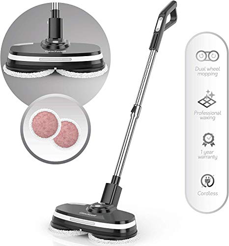 Gladwell Cordless Electric Mop, 3 in 1 Spinner, Scrubber, Waxer Quiet, Powerful Cleaner Spin Scrubber and Buffer, Polisher for Hard Wood, Tile, Vinyl, Marble, Laminate Floor, Black