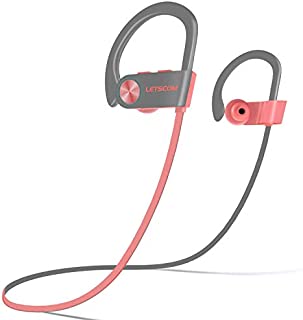 LETSCOM Bluetooth Headphones V5.0 IPX7 Waterproof, Wireless Sport Earphones, HiFi Bass Stereo Sweatproof Earbuds W/Mic, Noise Cancelling Headset for Workout, Running, Gym, 8 Hours Play time