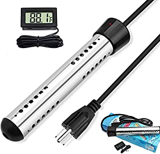 Immersion Water Heater, Bucket Water Heater, Submersible Water Heater 304 Stainless Steel Guard, Pool Heaters for Above Ground Pools To Heat 5 Gallons Water In Minutes(Black)