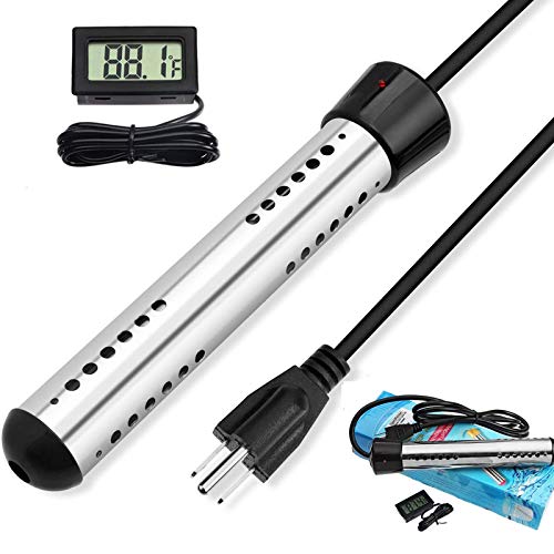 Immersion Water Heater, Bucket Water Heater, Submersible Water Heater 304 Stainless Steel Guard, Pool Heaters for Above Ground Pools To Heat 5 Gallons Water In Minutes(Black)