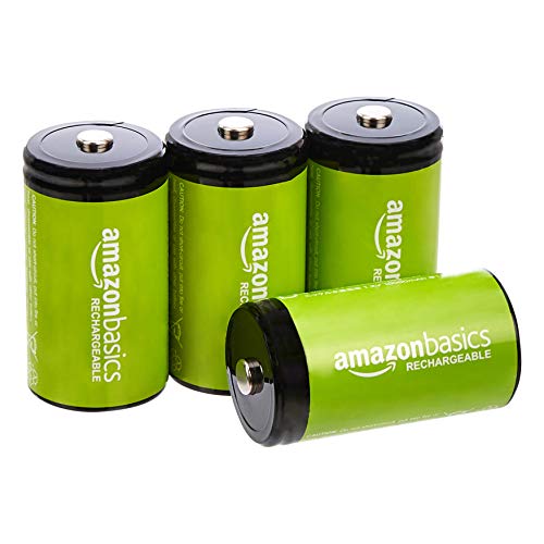 Amazon Basics 4-Pack D Cell Rechargeable Batteries, 10000mAh Ni-MH, Pre-charged