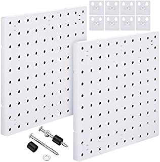 2 Pieces Pegboard Wall Mount Display Pegboard Wall Panel Kits Pegboard Organizer Accessories, 2 Installation Methods, No Damage to The Wall for Garage Kitchen Bathroom Office (White)