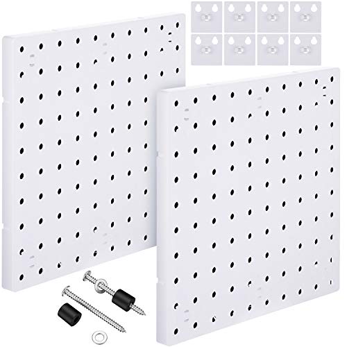 2 Pieces Pegboard Wall Mount Display Pegboard Wall Panel Kits Pegboard Organizer Accessories, 2 Installation Methods, No Damage to The Wall for Garage Kitchen Bathroom Office (White)