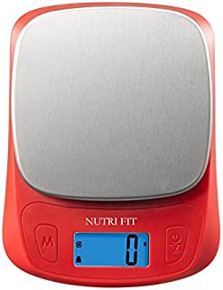 NUTRI FIT Ultra Slim Food Scale Digital Kitchen 1g Increment Measure in lb oz ml High Precision Weight in Grams and oz for Coffee Making, Meal Prep - Red/Stainless Steel