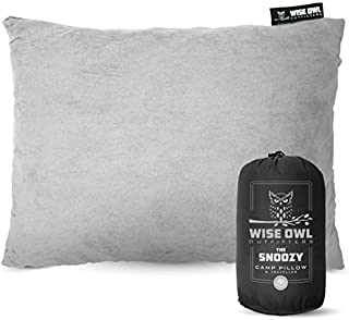 Wise Owl Outfitters Camping Pillow Compressible Foam Pillows  Use When Sleeping in Car, Plane Travel, Hammock Bed & Camp  Adults & Kids - Compact Small & Large Size - Portable Bag - SM Grey