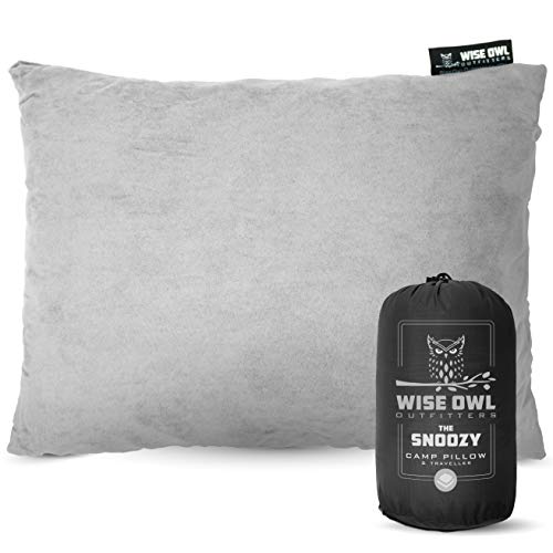 Wise Owl Outfitters Camping Pillow Compressible Foam Pillows  Use When Sleeping in Car, Plane Travel, Hammock Bed & Camp  Adults & Kids - Compact Small & Large Size - Portable Bag - SM Grey