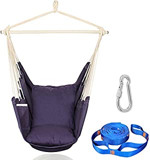 PIRNY Hammock Chair Relax Hanging Swing with Pocket,Include Tree Straps Outdoor Indoor Patio Graden Use,Capacity 400 LBS Large Space Size,Convenient to Receive(Grey 2 coshion)