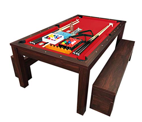 simba usa 7Ft Pool Table Billiard Red Become a Dinner Table with Benches - m. Rich Red