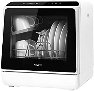 Portable Countertop Dishwasher, NOVETE Compact Dishwashers with 5 L Built-in Water Tank & Inlet Hose, 5 Washing Programs, Baby Care, Air-Dry Function and LED Light for Small Apartments, Dorms and RVs