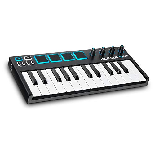 Alesis VMini | Portable 25-Key USB MIDI Keyboard Controller with 4 Backlit Sensitive Pads, 4 Assignable Encoders and Professional Software Suite with ProTools | First Included, MultiColored (V Mini)