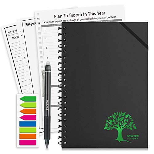 NEWYES Reusable Planner 2021, Undated Planner Academic Yearly/Weekly/Monthly Organizer Planner Smart Notebook with APP Storage, 1 Erasable Pen & 1 Colorful Tabs Included, 8.5