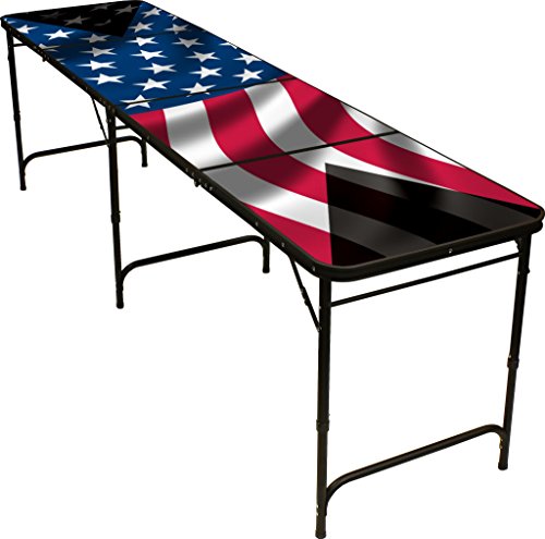 8' Folding Beer Pong Table with Bottle Opener, Ball Rack and 6 Pong Balls - American Flag Design - By Red Cup Pong