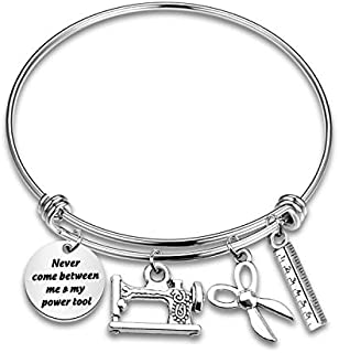 CYTING Sewing Bracelet Never Come Between Me & My Powertool with Sewing Machine Scissors Charm Seamstress Gift for Costume Designer Quilters Seamstress Mom (Sewing Bracelet)