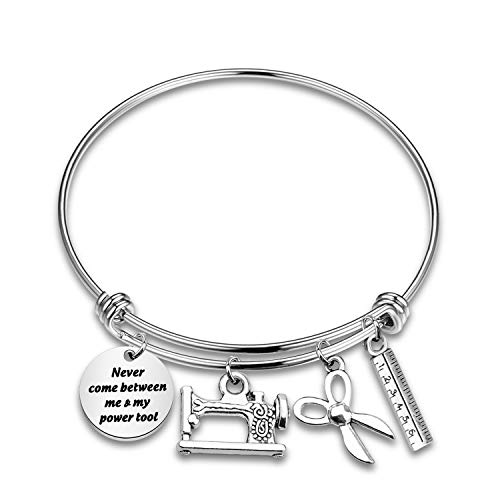 CYTING Sewing Bracelet Never Come Between Me & My Powertool with Sewing Machine Scissors Charm Seamstress Gift for Costume Designer Quilters Seamstress Mom (Sewing Bracelet)