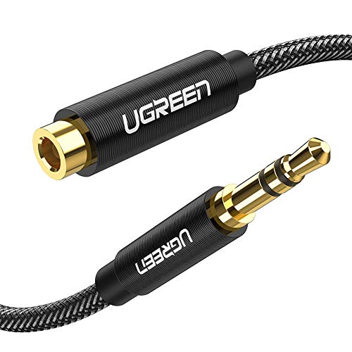 UGREEN Headphone Extension Cable 3.5mm Audio Male to Female Stereo Extension Adapter Nylon Braided Cord Compatible for iPhone iPad Smartphones Headphones Tablets Media Players Gold Plated 6FT