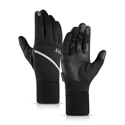 HiRui Winter Gloves Warm Gloves for Men and Women, Touch Screen Gloves Workout Gloves for Outdoor Running Cycling Training Climbing Golf, Full Finger Anti-Slip Waterproof Lightweight (Black, Medium)