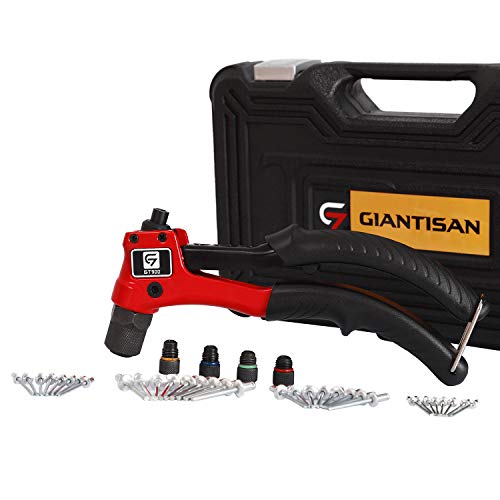 Rivet Gun, GIANTISAN Single Hand Riveter Kit, Professional Rivet Tool Kit with Assorted 80 Pcs Rivets in Rugged Carrying Case