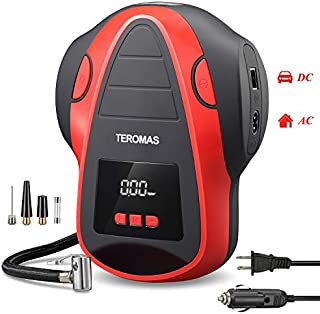 TEROMAS Tire Inflator Air Compressor, Portable DC/AC Air Pump for Car Tires 12V DC and Other Inflatables at Home 110V AC, Digital Electric Tire Pump with Pressure Gauge