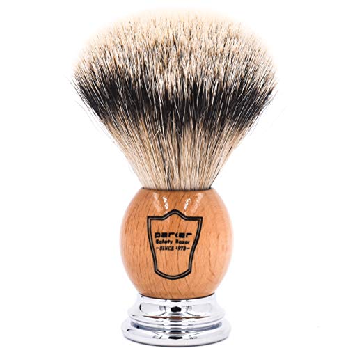 Parker Safety Razor - Deluxe Olivewood & Chrome Handle 100% Silvertip Badger Men's Shaving Brush & Stand