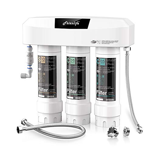 Frizzlife 3-Stage Under Sink Water Filter System SK99-NEW, Direct Connect, Certified 3-Stage 0.5 Micron Carbon Block, Remove 99.99% Lead, Chlorine, Chloramine, Fluoride, Odor & Bad Taste- Quick Change