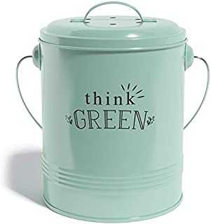 Barnyard Designs Compost Bin with Lid for Kitchen Countertop, Food Composter Container Can, Small Indoor Compost Trash Bucket, 1.2 Gallon, Galvanized Steel in Color Mint, 7